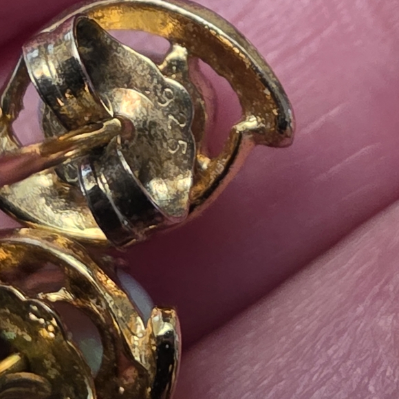 Vermeil 925 Gold Toned Vintage Opal Earrings - Picture 7 of 11